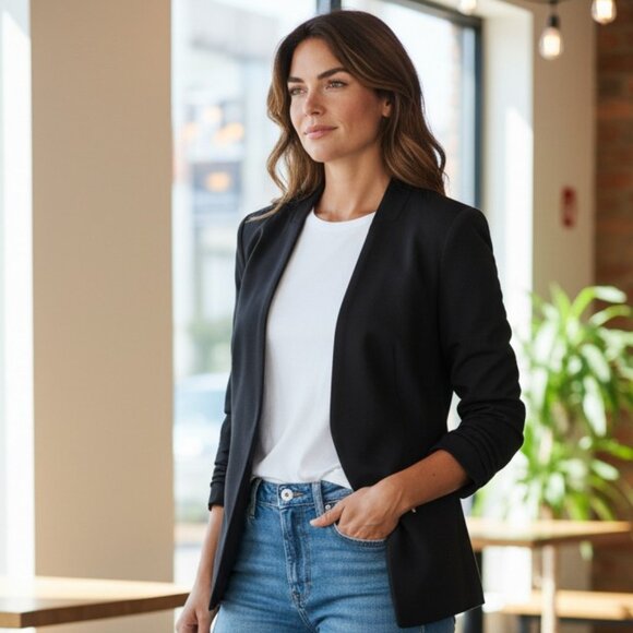 Carmen Marc Valvo Elegant Black Blazer with Zipper Details Size8 - Picture 1 of 9